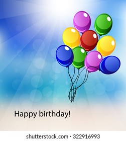 Vector happy birthday card with a lot of balloons