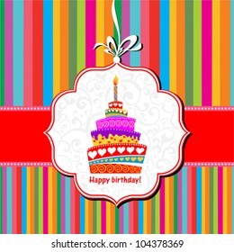 Vector happy birthday card. Birthday cake. Vector Illustration