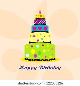 Vector happy birthday card with Birthday cake / Vector birthday cake