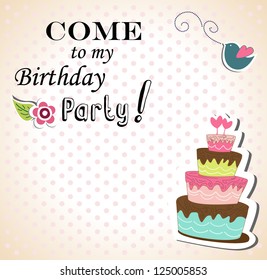 Vector happy birthday card. Birthday cake. Vector Illustration