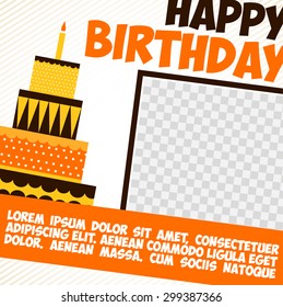 Vector happy birthday card. Birthday cake. Vector Illustration