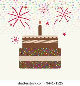 Vector happy birthday card. Birthday cake. Vector Illustration.
