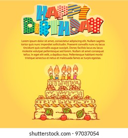 vector happy birthday card with cake