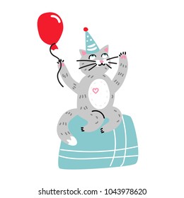 Vector happy birthday card cartoon cat