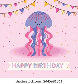 Vector happy birthday card in cartoon style