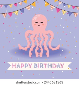 Vector happy birthday card in cartoon style