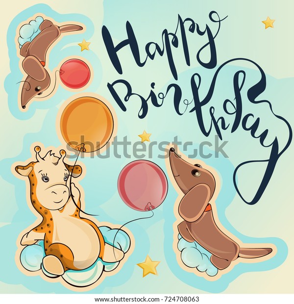 Vector Happy Birthday Card Cartoon Style Stock Vector Royalty