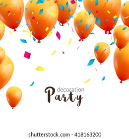 Vector Happy Birthday Card With Colorful Balloons And Confetti, Party Invitation