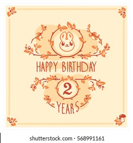 Vector Happy Birthday card with cute rabbit. Birthday greeting card design. Can be used also as background, poster, banner, cover, and more