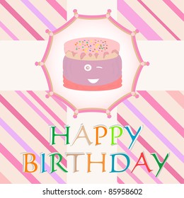 vector happy birthday card with cute cake card