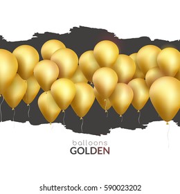 Vector happy birthday card with golden balloons, party invitation. Celebration backgorund