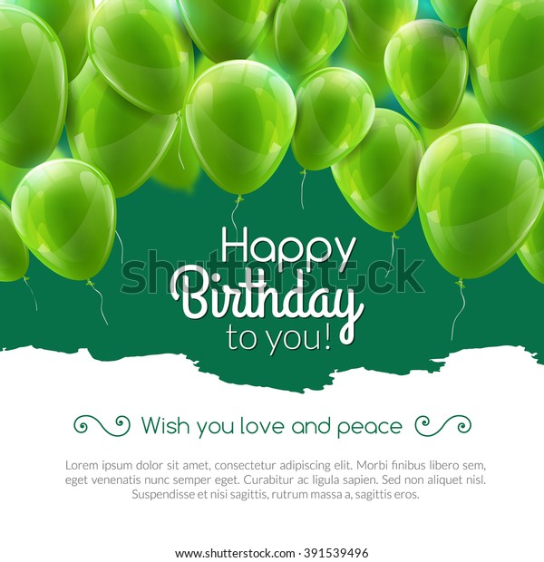 Vector Happy Birthday Card Green Balloons Stock Vector (Royalty Free ...