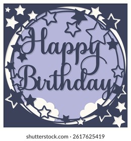 Vector happy birthday card. Layered paper cut Flowers and Butterflies. Paper cut out design. Shadow box style. 3D design