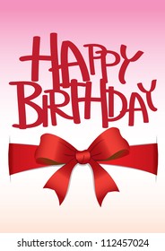 Vector Happy Birthday Card with  red ribbon bow.