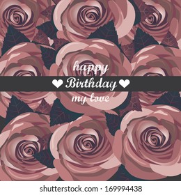 vector happy birthday card with red rose spring flowers. lovely background for text