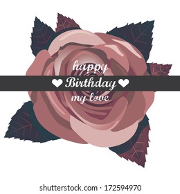 vector happy birthday card with red rose spring flowers. lovely background for text