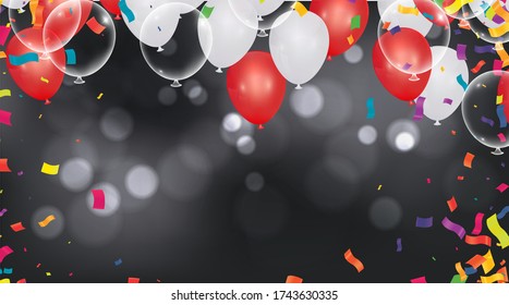 Tarjeta de feliz cumpleaños vectorial con globos rojos, invitación de fiesta. Globos de cumpleaños