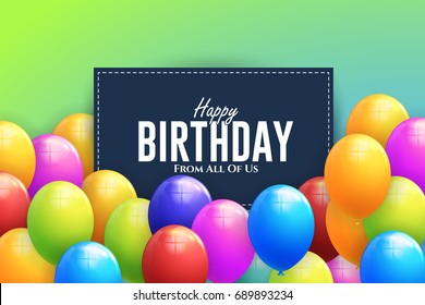 Vector Happy Birthday Concept Multicolored Balloons, Greeting Card Design