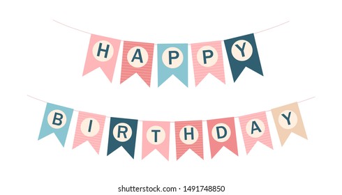 Vector Happy Birthday Flags. Printable Template Flags. Happy Birthday Vector Illustration