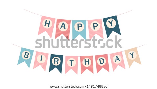 Vector Happy Birthday Flags Printable Template Stock Vector (Royalty ...