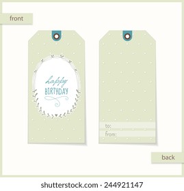 Vector Happy Birthday gift tag. Based on watercolor flowers.