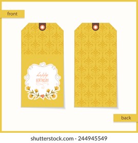 Vector Happy Birthday gift tag. Based on watercolor flowers.