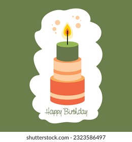 vector happy birthday greeting card. illustration of colorful beautiful cake and candle.