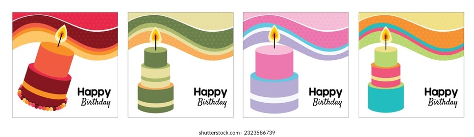 vector happy birthday greeting card. different set of colorful cakes.