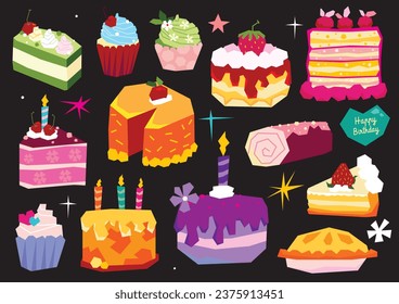 Vector happy birthday greeting card sweet cake with candles