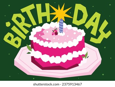 Vector happy birthday greeting card sweet cake with candles