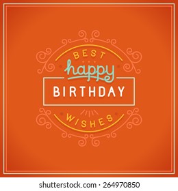 Vector happy birthday greeting card design in linear style with hand lettering