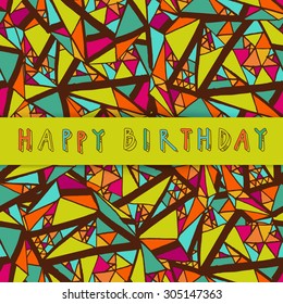 Vector Happy Birthday hand drawn card in retro style. Graffiti street art background, vintage hand lettering