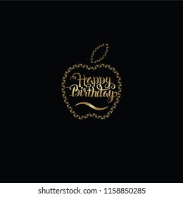 Vector Happy Birthday hand lettering in love, circle, apple for greeting or invitation card. Holiday typography poster, 5k