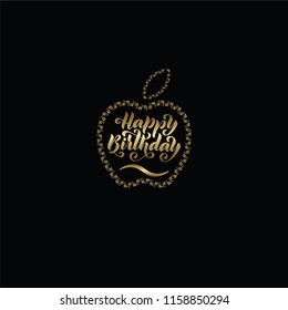 Vector Happy Birthday hand lettering in love, circle, apple for greeting or invitation card. Holiday typography poster, 5k