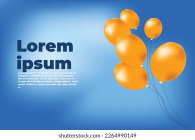 Vector happy birthday horizontal illustration on blue background with 3d realistic golden and black air balloon with text and glitter confetti. Holiday design for