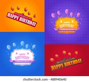 Vector Happy Birthday Message, Greeting Card Vector Design Set