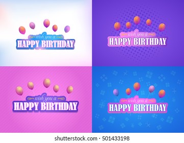 Vector Happy Birthday Message, Greeting Card Vector Design Set