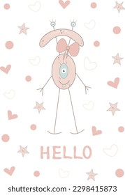 Vector happy birthday party card template, cute monster illustration