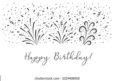 Vector Happy Birthday Text Party Background. Party Confetti Doodle Graphic