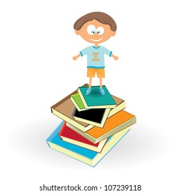 vector happy boy with books.