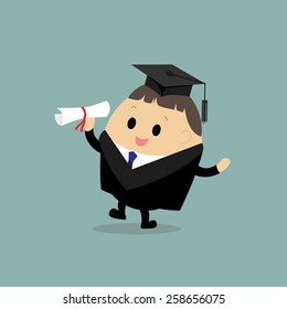 Vector of Happy boy on graduation day holding diploma 