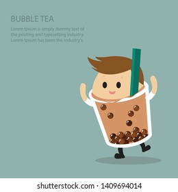 Vector of happy bubble tea man