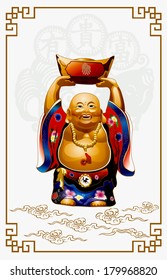 Vector of Happy Buddha Carrying Gold Money 