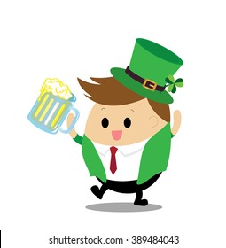 Vector of Happy Businessman drinking beer for celebration the St.Patrick day