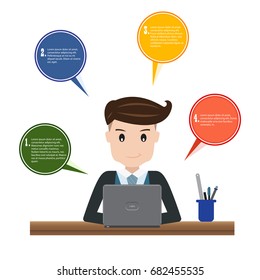 vector of happy businessman working with the computer on a table