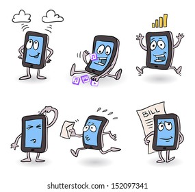 Vector happy, busy working smart phone cartoon