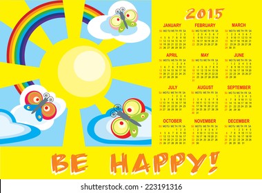 Vector happy calendar 2015 rainbow and sun