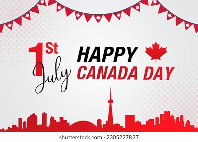 Vector happy Canada day city and flags background