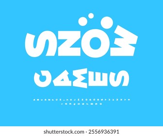 Vector Happy Card Snow Games. Funny Rotated Font. Positive White Alphabet Letters and Numbers set