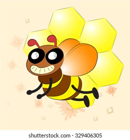 Vector happy cartoon bee flying
